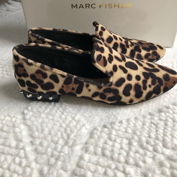 Marc Fisher Abree3 Studded Smoking Flats, Leopard - Picture 1 of 8